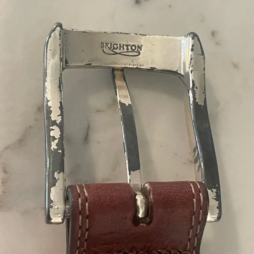 Brighton Brown Leather Belt with Silver Buckle -Size 38